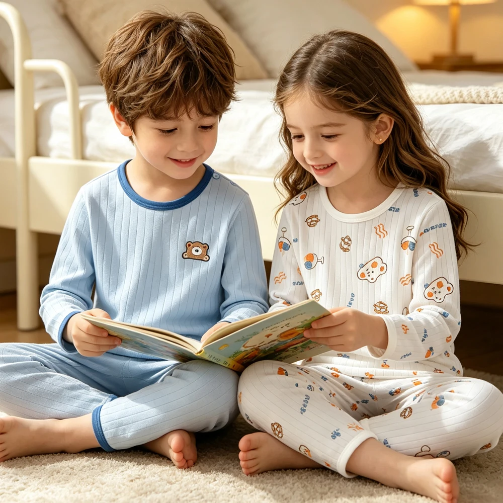 Boys Girls Pajamas Sets Kids Toddler 1 to 2 3 4 5 6 7 8 9 10 11 12 Years Red Green White Pijamas Cotton Long Sleeve Children Pjs
