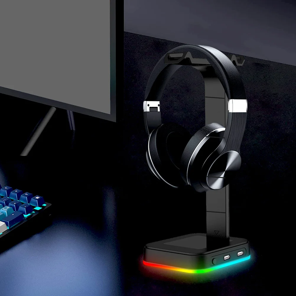 

Rgb Breathing Light Headset Holder Desktop USB Hub Nonslip Base Heightened Edges ABS Material Headset Holder Headphone Bracket