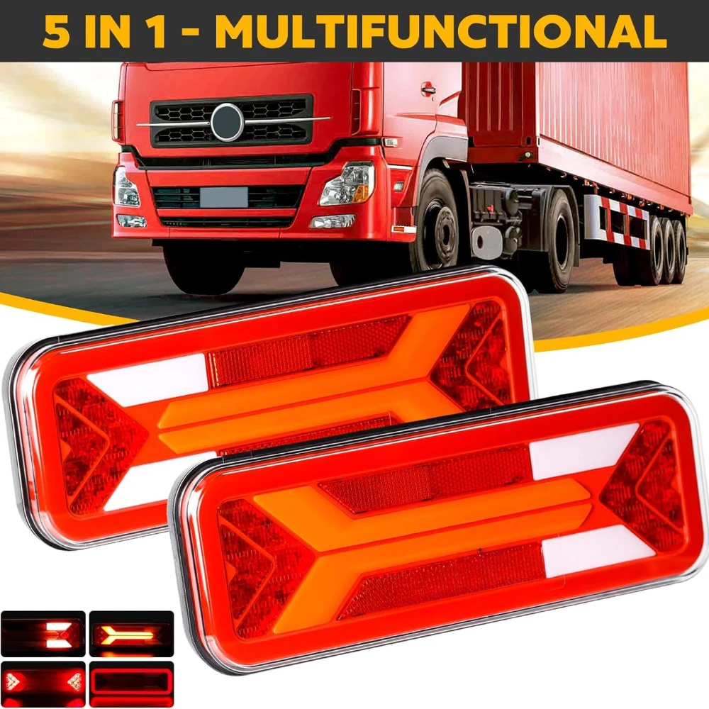 

1 Set 2pcs 12V 24V 98 LED Combination Rear Light Flowing Turn Signal Brake Reverse Fog Lamp Waterproof Trailer Truck Caravan