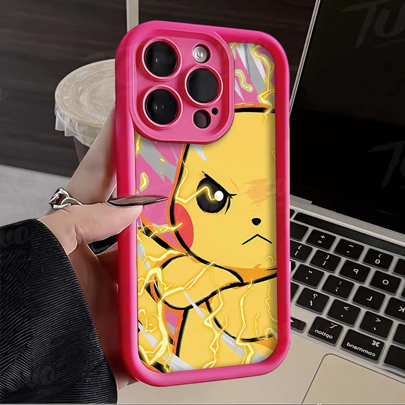 Custodia morbida in Silicone liquido per iPhone 14 15 Pro Max 13 12 11 X XS XR 7 8 Plus SE 2020 Cover antiurto opaca Pokemon di lusso