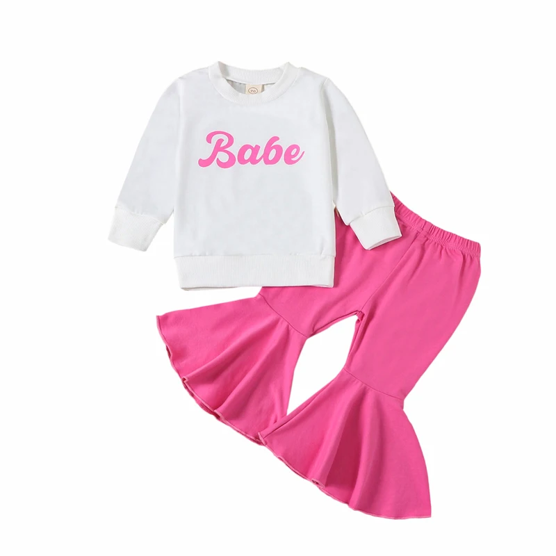 

Baby Girl Fall Clothes Infant 2023 Fall Winter Outfits Babe Sweatshirt Pullover Tops Flared Pants Set 0-24M