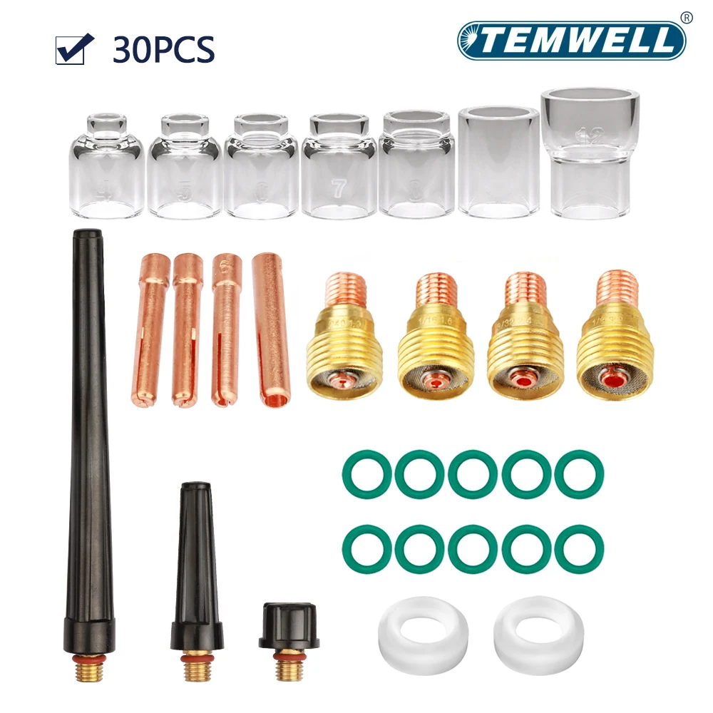 WP9 WP20 WP25 аксессуары 30 шт. короткие газовые линзы сопло TIG комплект стеклянных чашек из пирекса для сварочной горелки TIG принадлежности для пайки WP9 WP20 WP25 аксессуары 30 шт. короткие газовые линзы сопло TIG комплект стеклянных чашек из пирекса для сварочной горелки TIG принадлежности для пайки