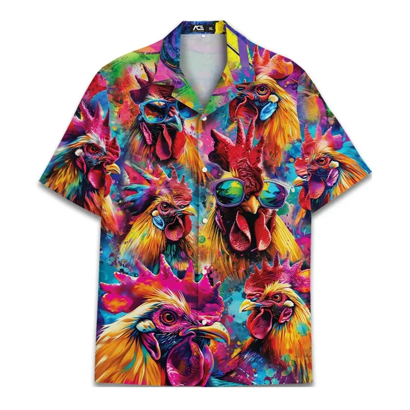 

3D Print Neon Animal Design Retro Shirt Men Clothing Nostalgic 80s Bar Style Button Hawaiian Shirts Summer Harajuku Hip Hop Top