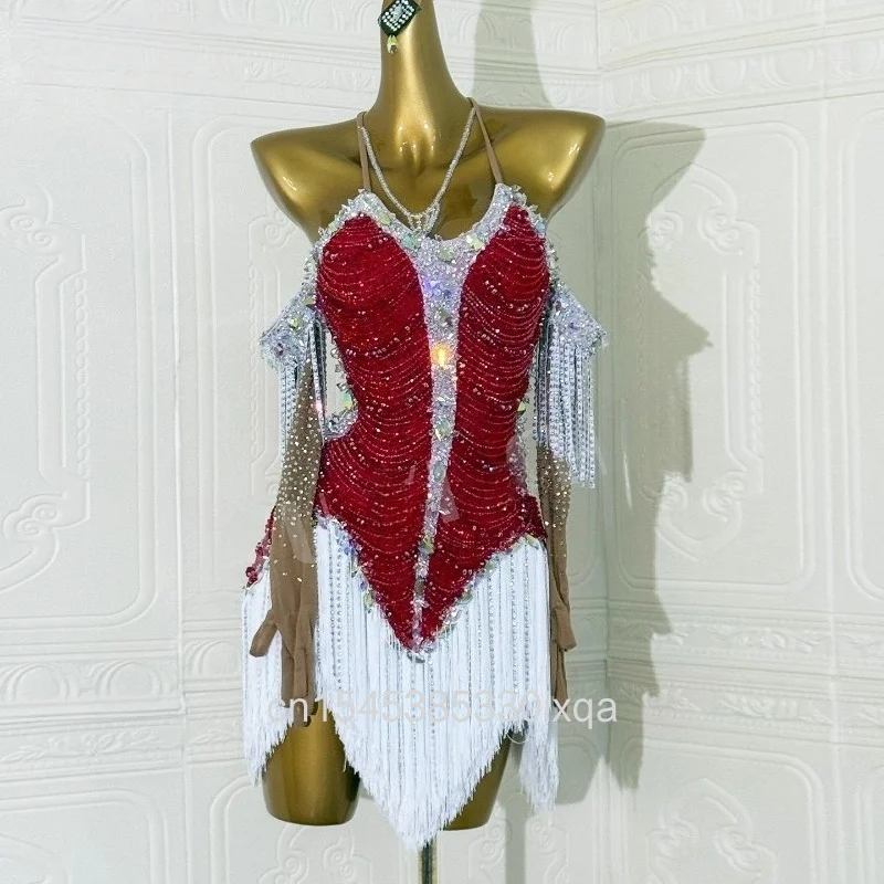 

Женское платье для выступлений с бахромой для латинских танцев, индивидуальное платье для соревнований ча-ча, самбы, румбы, танго