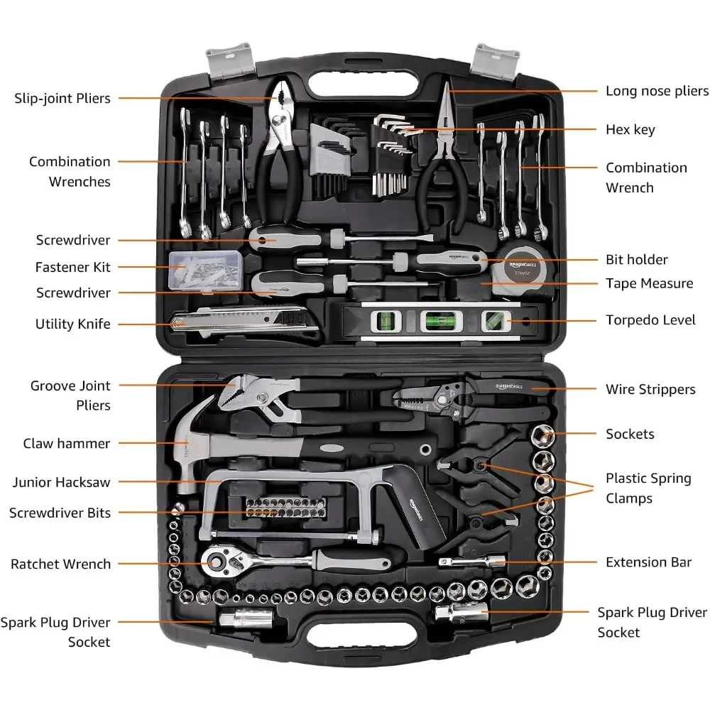 173-Piece General Household Home Repair and Mechanic\'s Hand Tool Kit Set