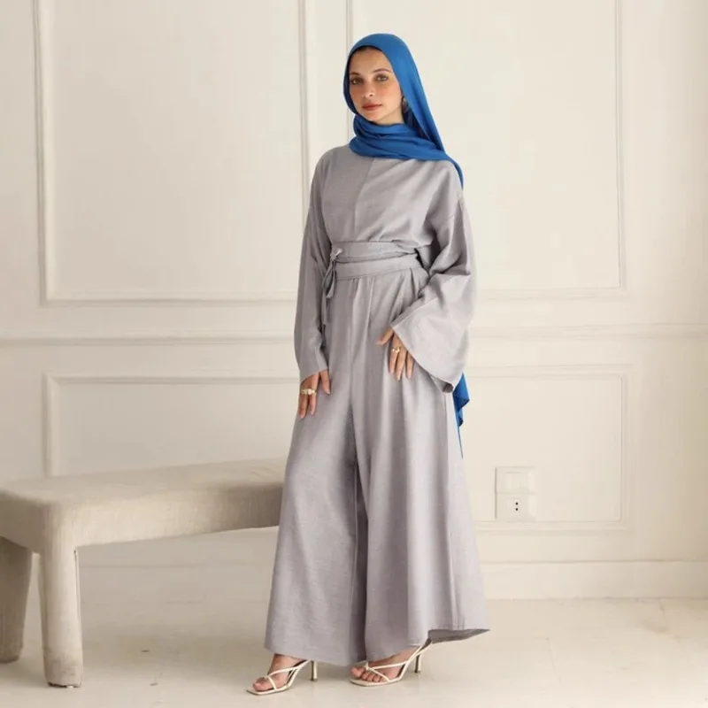 

Solid color new women's clothing fashionable and elegant wide-leg pants trousers jumpsuit robe J401