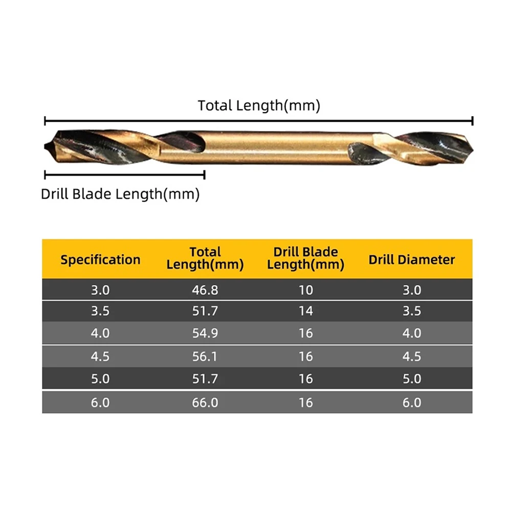 6pcs HSS Double-headed Twist Auger Drill Bit Set Double Ended Drill Bits For Metal Stainless Steel Iron Wood Drilling Power Tool