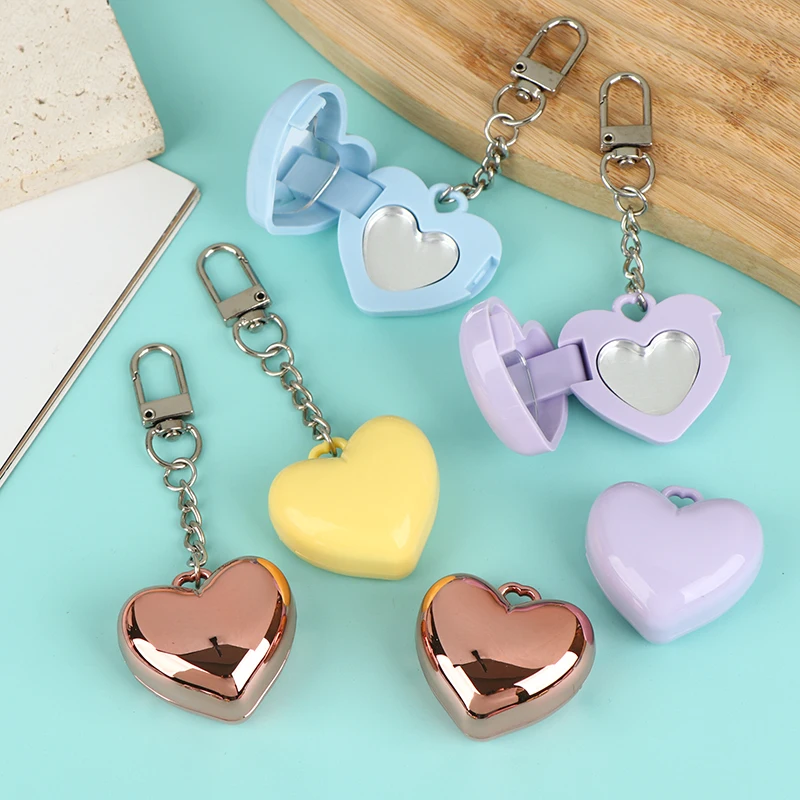 1Pcs Heart Shape Mini Empty Blush Powder Box Eye Shadow Container With Mirror And Aluminum Pan Key Chain Lipstick Case Packaging