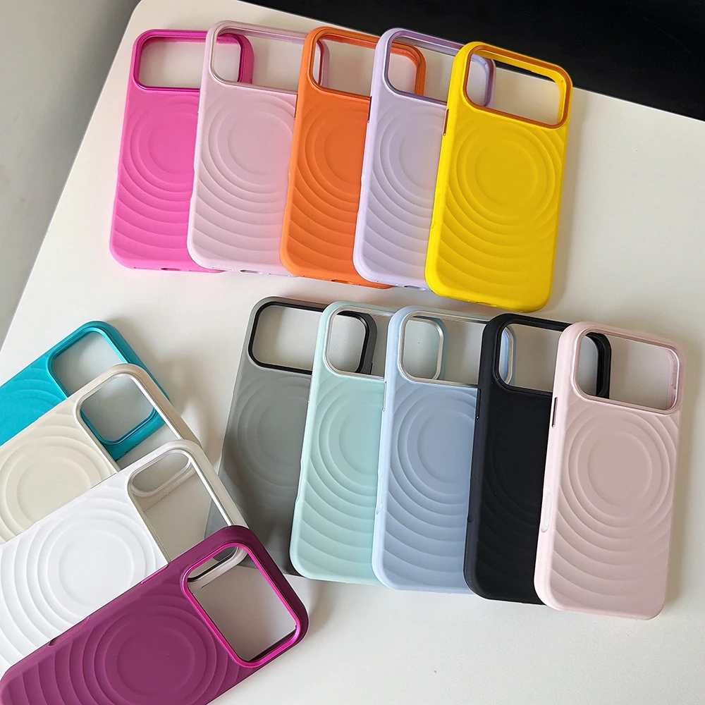 

Water Ripples Solid Color Liquid Silicone Phone Case for iPhone 15 16 17 Pro Max Wireless Charging Magnetic Shockproof Cover