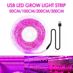 Full Spectrum USB LED Plant Grow Light, Phyto Lamp, Tira para Sementes, Tenda de Estufa de Flores, Hidropônico, 5V, 1m, 2m, 3m