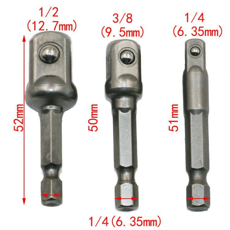 7ชิ้น1/4 3/8 1/2นิ้วตัวลดอะแดปเตอร์เต้าเสียบไดรฟ์ข้อต่อเพลารับแรงกระแทกชุดวงล้ออเนกประสงค์แขนหกเหลี่ยม