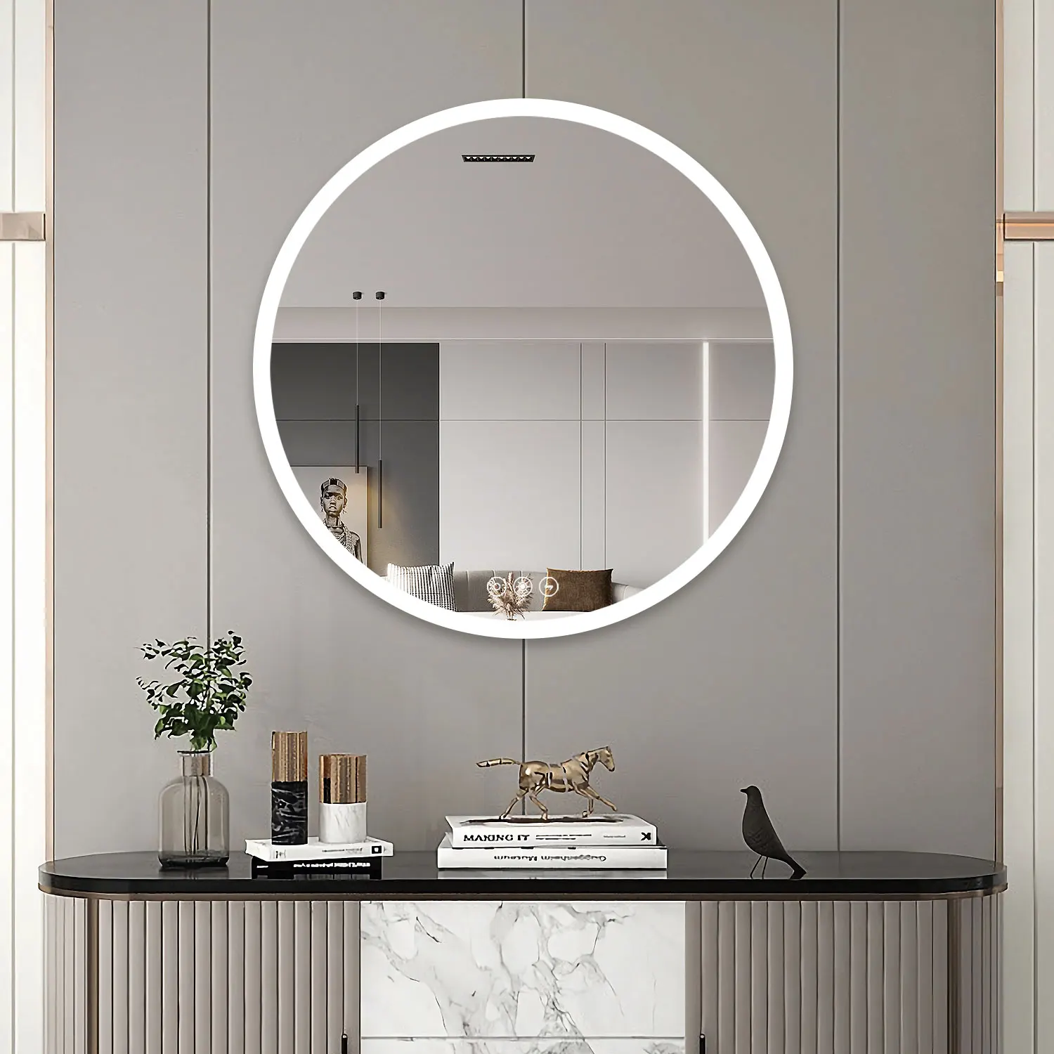 Runder Acryl-Badezimmerspiegel, beschlagfrei, intelligenter Badezimmerspiegel, LED-Spiegel