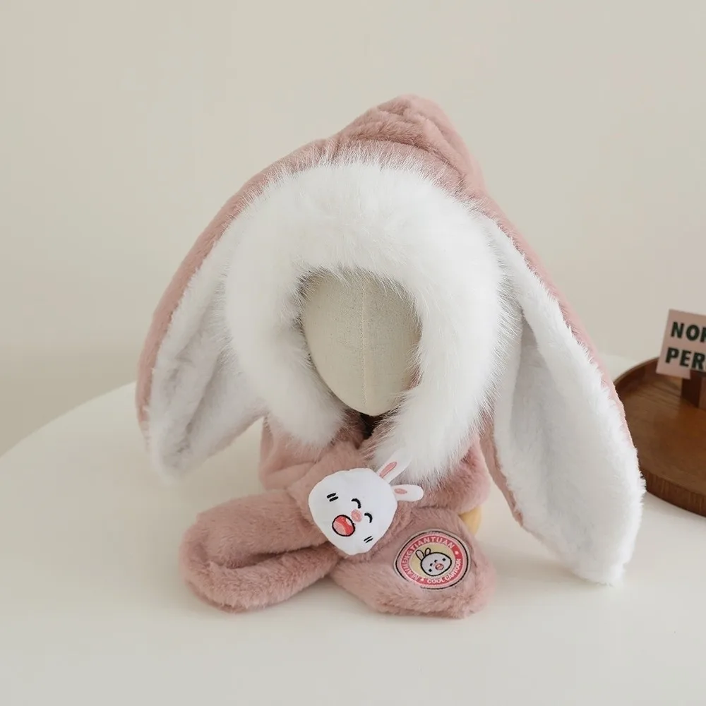 

Cute Integrated Hat Scarf Set Warm Coldproof Neck Warmer Long Rabbit Ears Windproof Beanie Hat Autumn and Winter