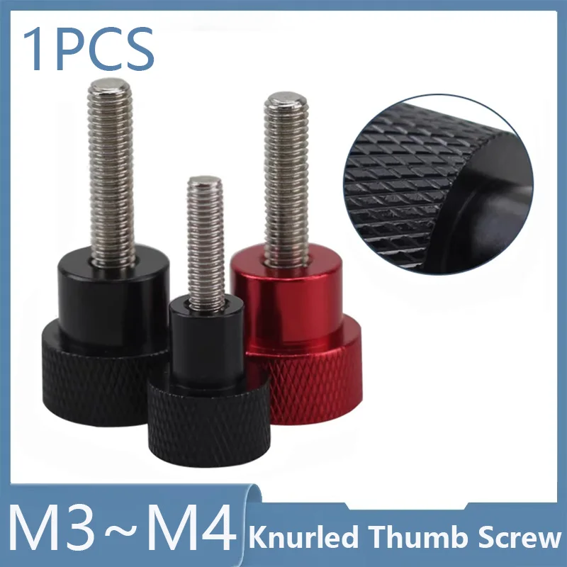 1Pcs M3 M4 Aluminium Alloy+Stainless Knurled Thumb Screw Hand Grip Knob Step Bolt Screws Red Black White