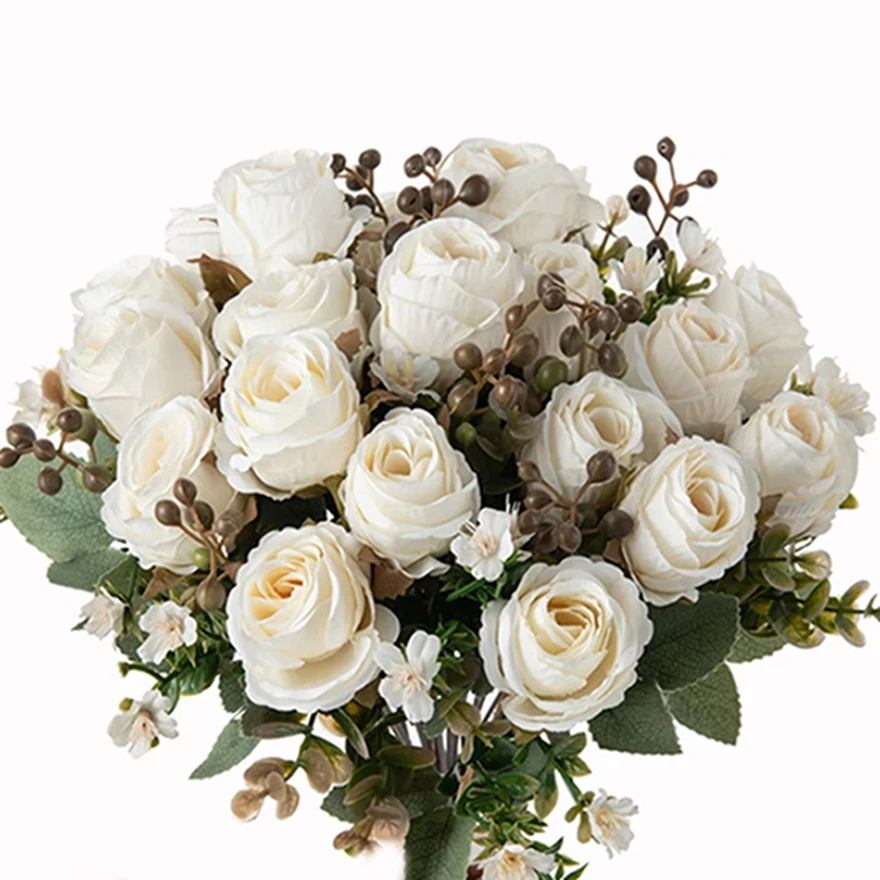 

5pcs Silk Artificial Flowers Roses Wedding Bridal Bouquets Home Dining Table Vase Festival Outdoor Garden Bonsai Warm Decoration