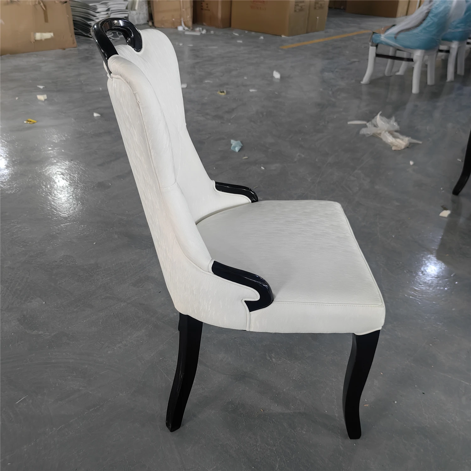 #Fabric Tufted High Back Mid Century Dining Chair Factory Upholstered Velvet Leather Home Furniture