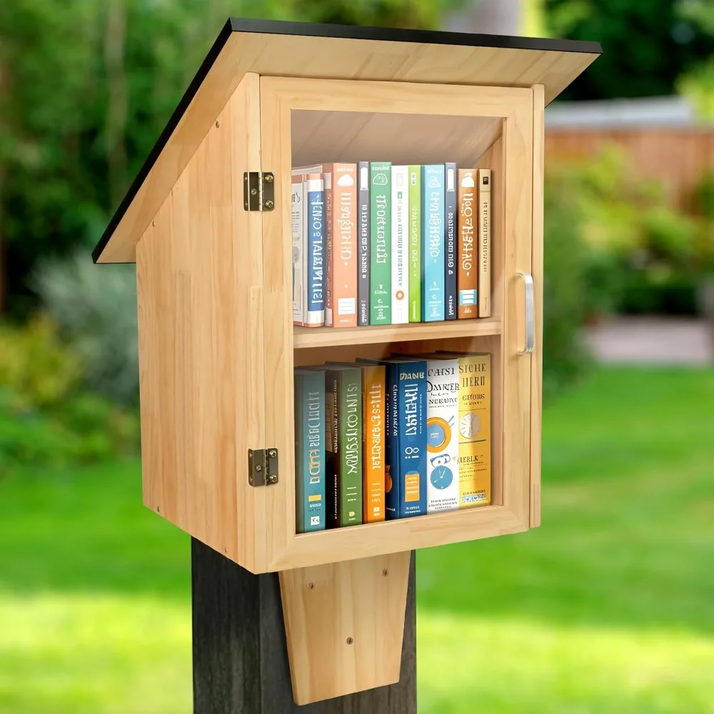 Outdoor Library Book Box, Double Little Library for Sharing books, DIY Storage Wooden Cabinet Easy Mount