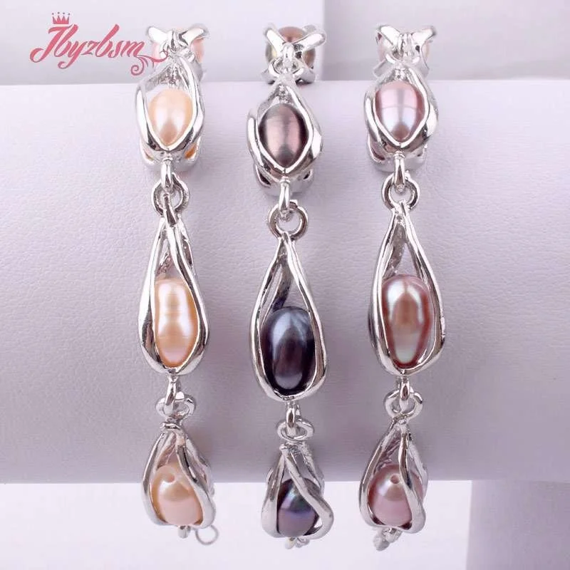 7x8-8x9mm Oval Natural Freshwater Pearl Beads Tibetan silver Fashion Style Woman Gift Bracelets Adjustbale size 7\