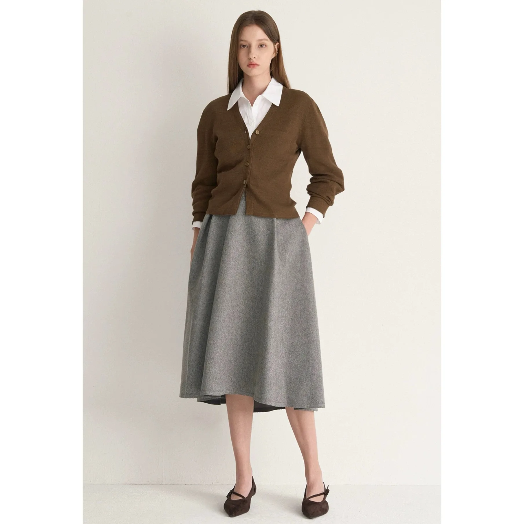 

Lemon Cheese MIN25 Осенняя элегантная плиссированная эластичная талия трапециевидной формы со средней высокой талией шерстяная юбка-зонтик для тела