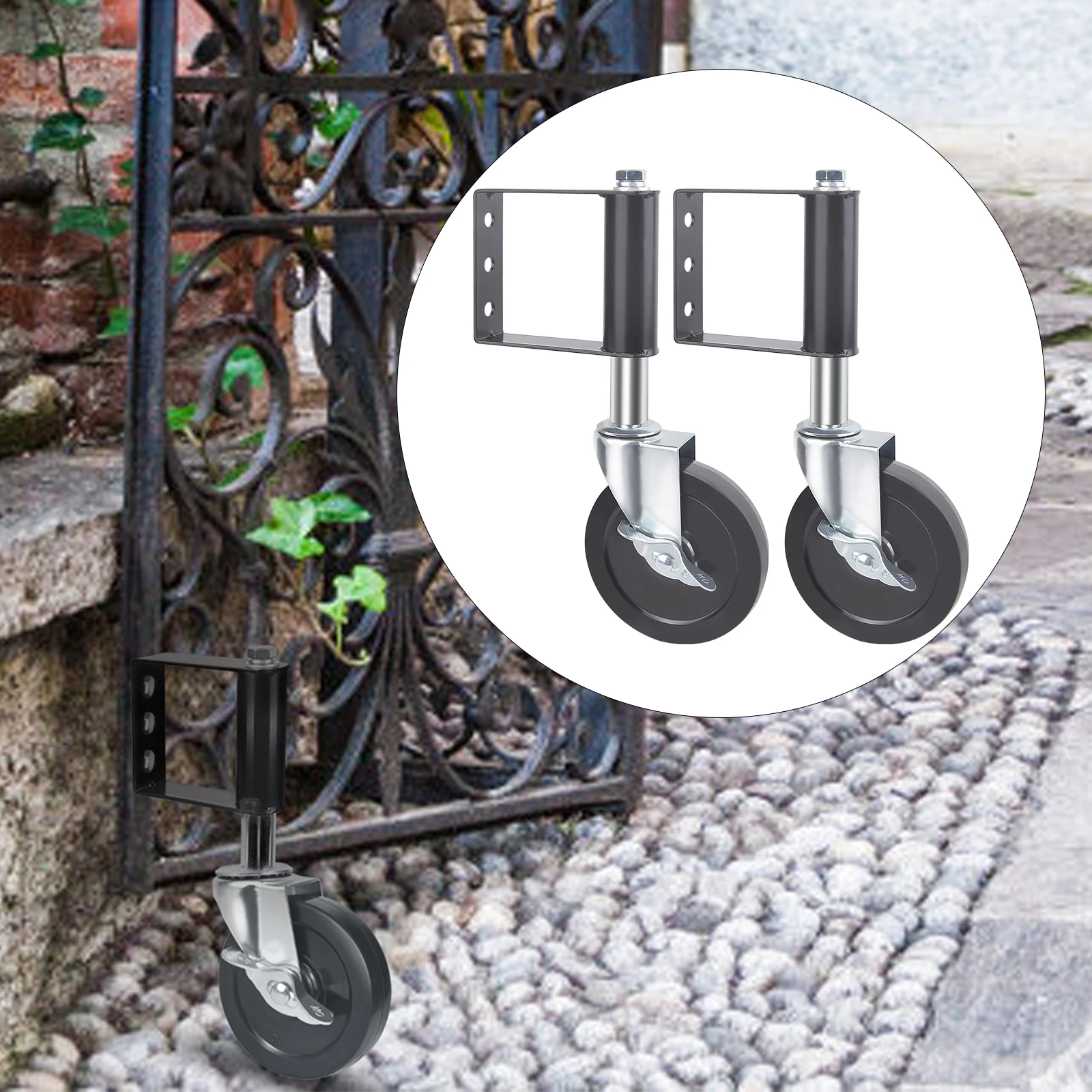 Image 4: 2 * Roue universelle avec frein 360 °   Les roues de porte rotatives à double roulement à billes intégré et une charge par ressort suppriment efficacement les vibrations