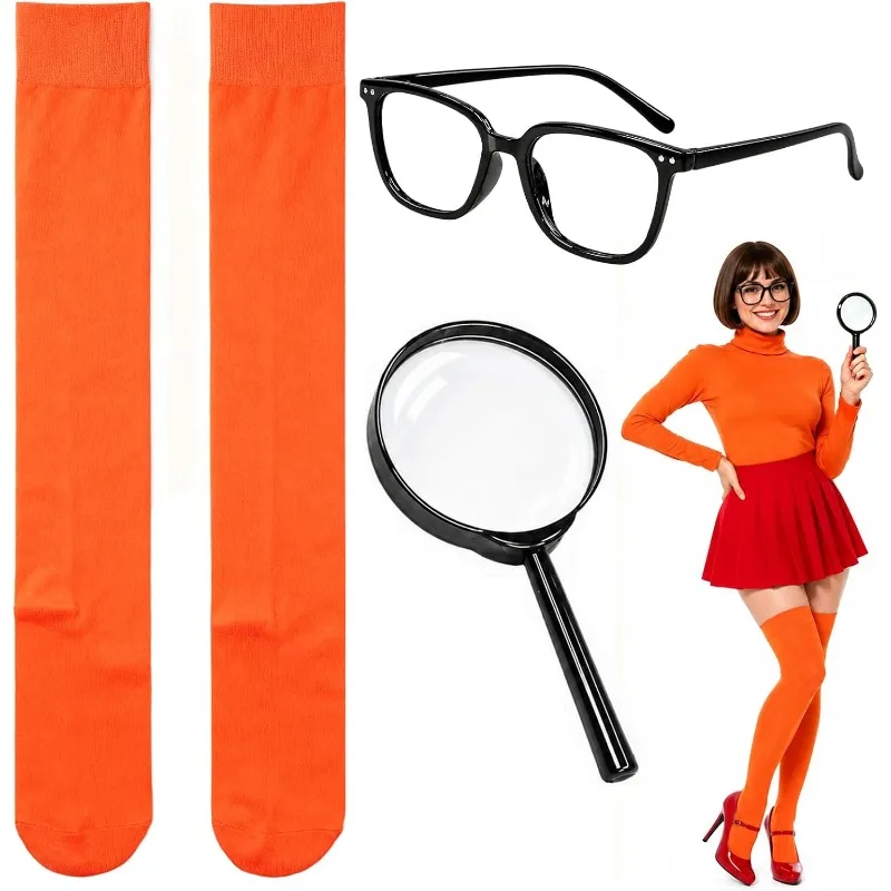 3PCS/SET Orange Knee Thigh High Socks Stockings Women Halloween Costume Cosplay Prop  Adult Halloween Costumes & Accessories