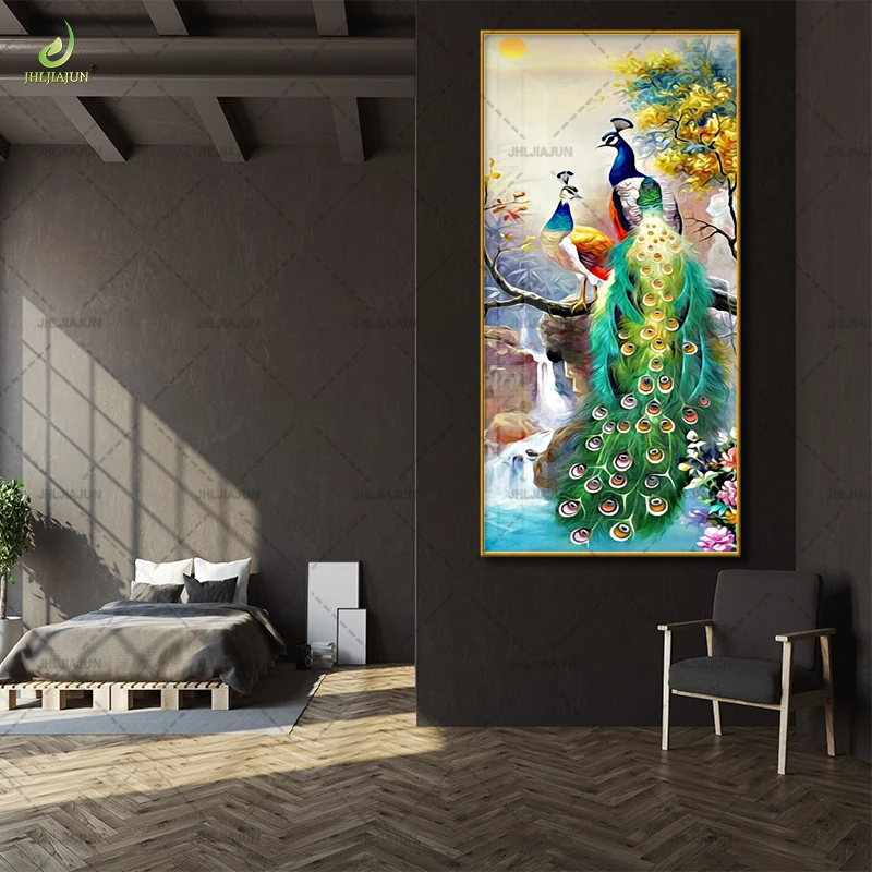 Custom New Hot Sale 3d Wall Art Decorative Paintings Golden Aluminum Frame Crystal Porcelain Painting