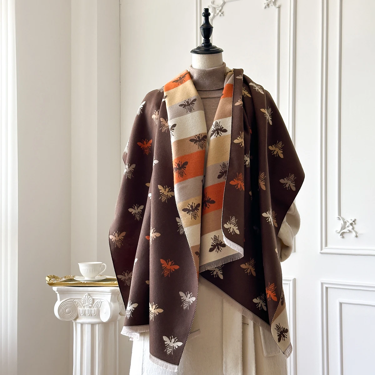 Neue Luxus Herbst und Winter Kaschmir Druck Schal Frauen Warme Pashmina Poncho Schals Mode Schal Dicken Foulard Bufanda – Detail 13