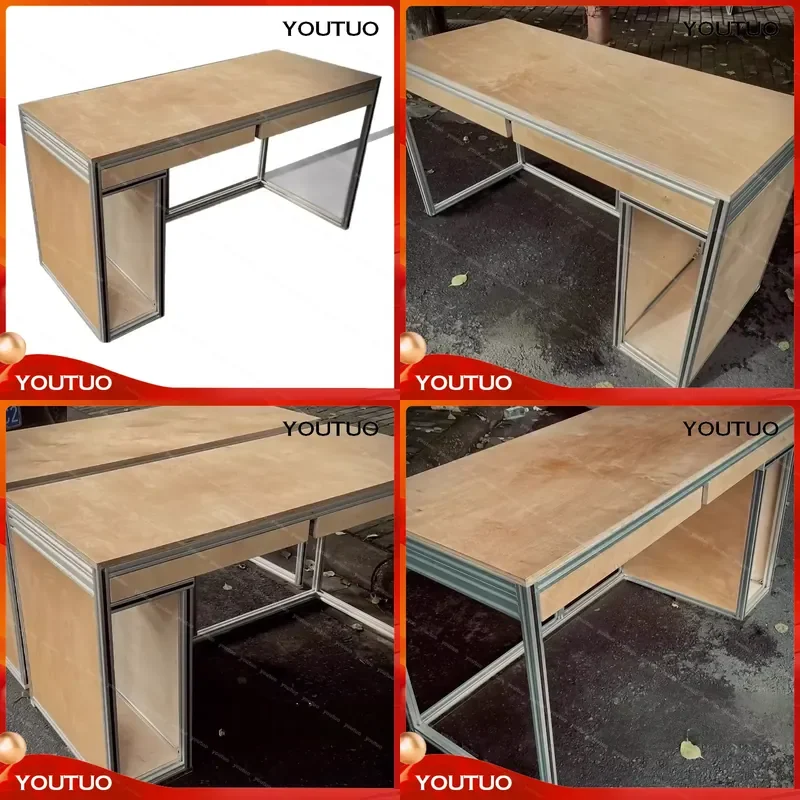 Long Modern Desk Home Work Writing Bedroom Aluminum Profile Computer Solid Wood Student