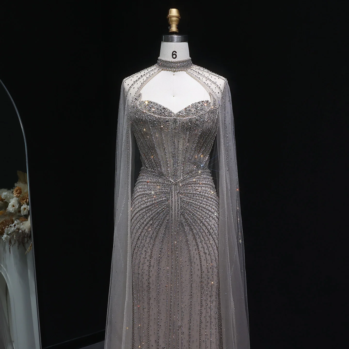 Sharon Said Luxuriöses Weinrotes Abendkleid mit Cape-Ärmeln, Lang, Rosa, für Damen, Hochzeit, Party, Ballkleider, Arabisch, SS156, Maßanfertigung – Detail 20