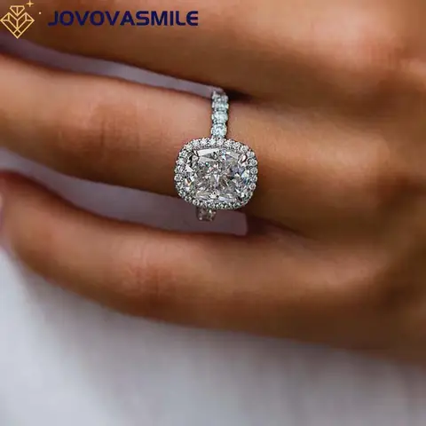 JOVOVASMILE Moissanite Diamond Engagement Ring 4 Carat 10x8mm Crushed Ice Cushion Cut 14k Gold Half Eternity Band