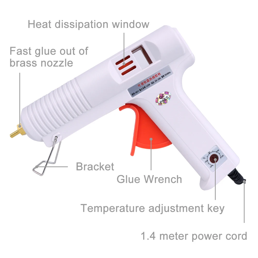 WENXING 120W Hot Melt Glue Gun Adjustable High Temperature Glue Gun Graft Repair Tool Heat Gun AC100-240V For 11mm Glue Stick