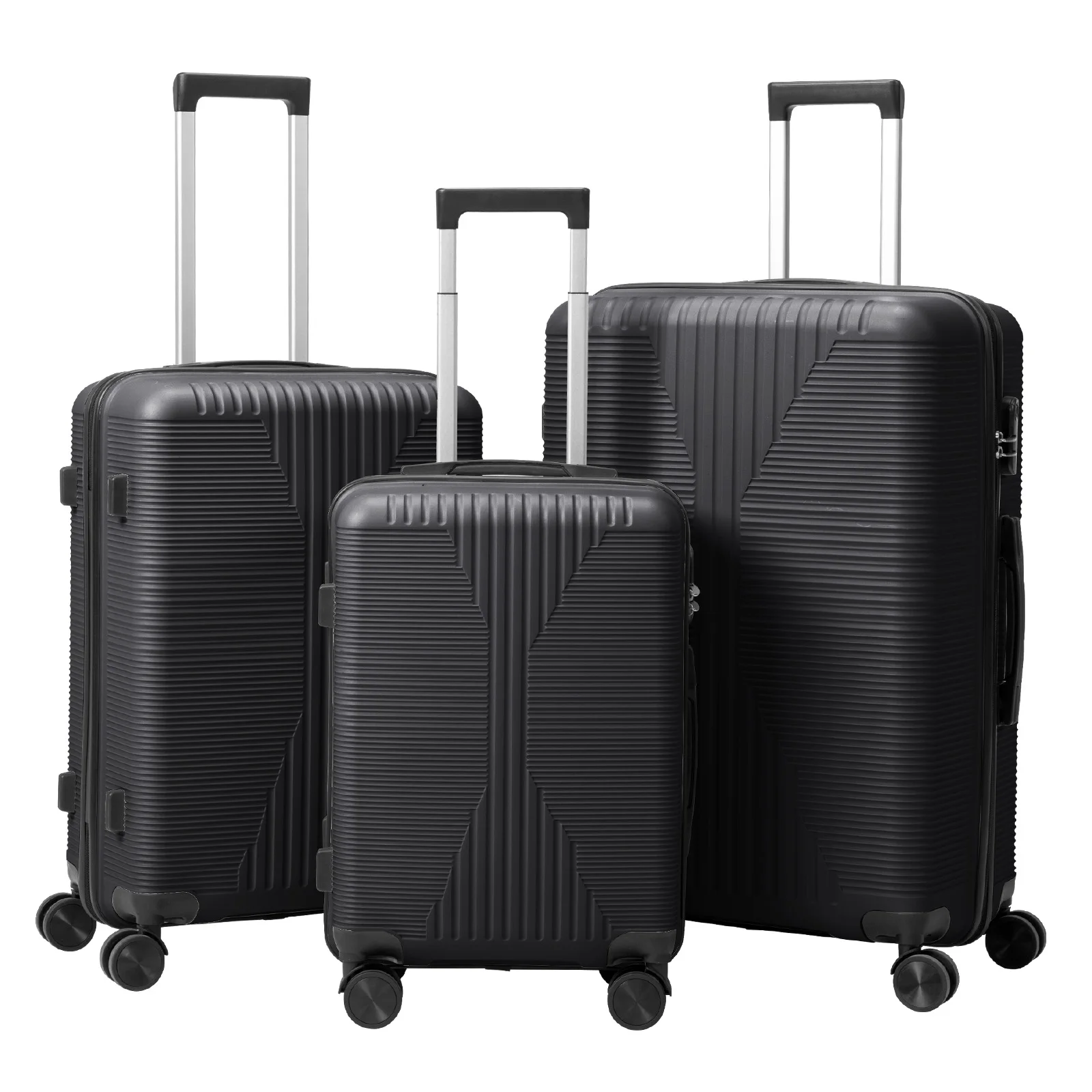 

PP Trolley Case 20in 24in 28in 3PCS Suitcase Set Black