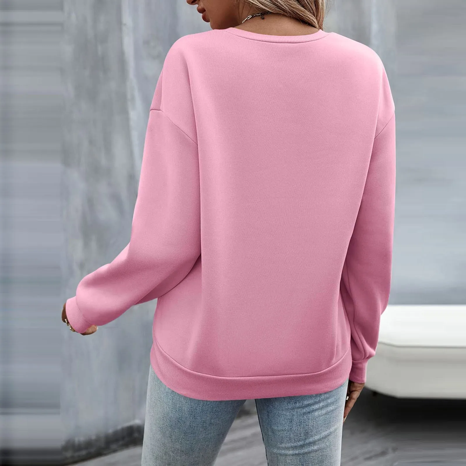 Trendy Sweatshirts Crew Neck Pullover Tops For Women Ladies Fashion Solid Color Aesthetic Top Autumn And Winter Warm Pullovers