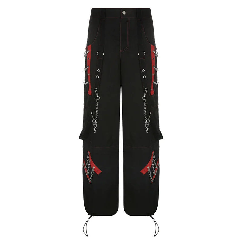 

Dark Punk Style Women's Casual Trousers Loose Fit Street Snap Chain High Waist Straight Leg Pants Spring Summer New Arrival