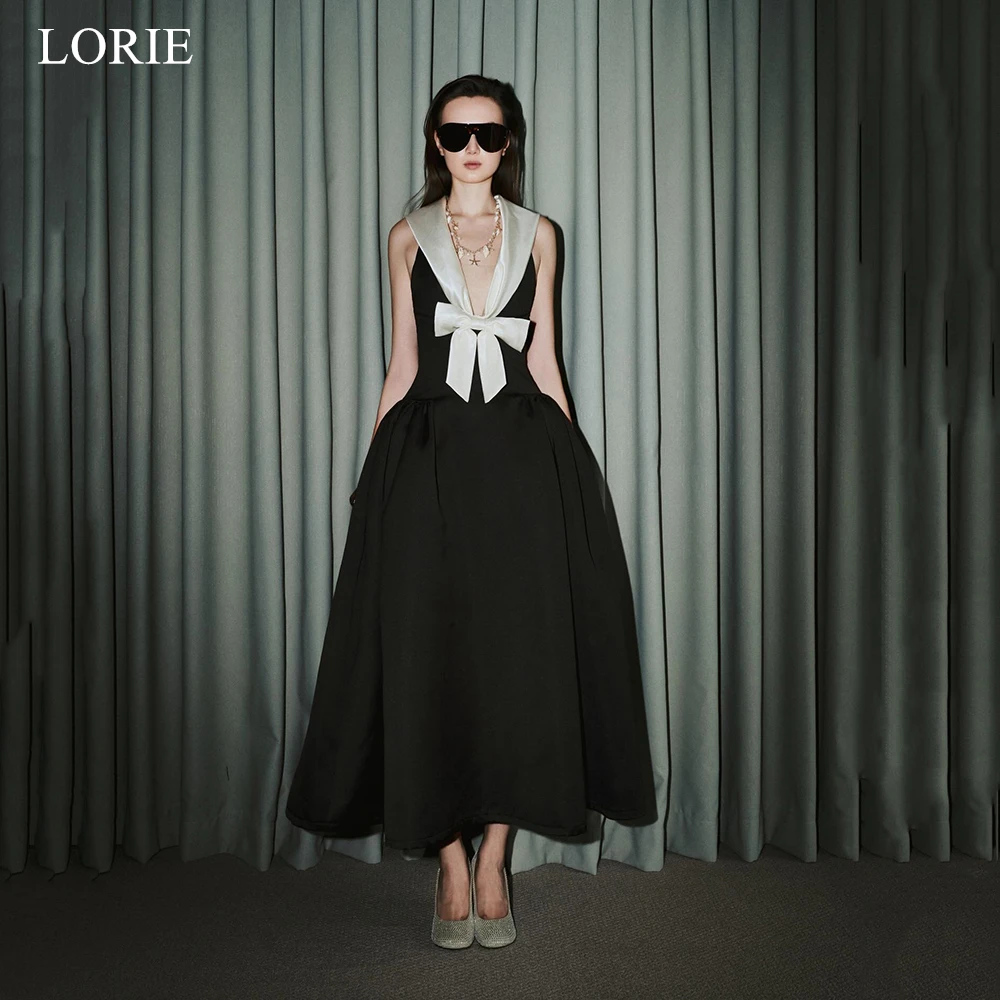 LORIE Schicke Satin-Partykleider Elegantes V-Ausschnitt Abendkleid mit Schleife und Taillenbund Ärmelloses A-Linien-Kleid 2026 Ballkleider Maßanfertigung
