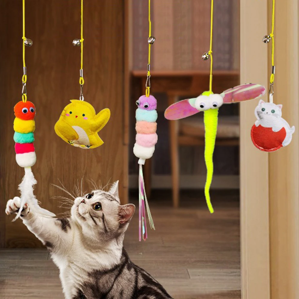 1PC Cat Hanging Cat Toy Hanging Door Elastic Rope Cat Stick Feather Pet Supplies For Cats And Dogs