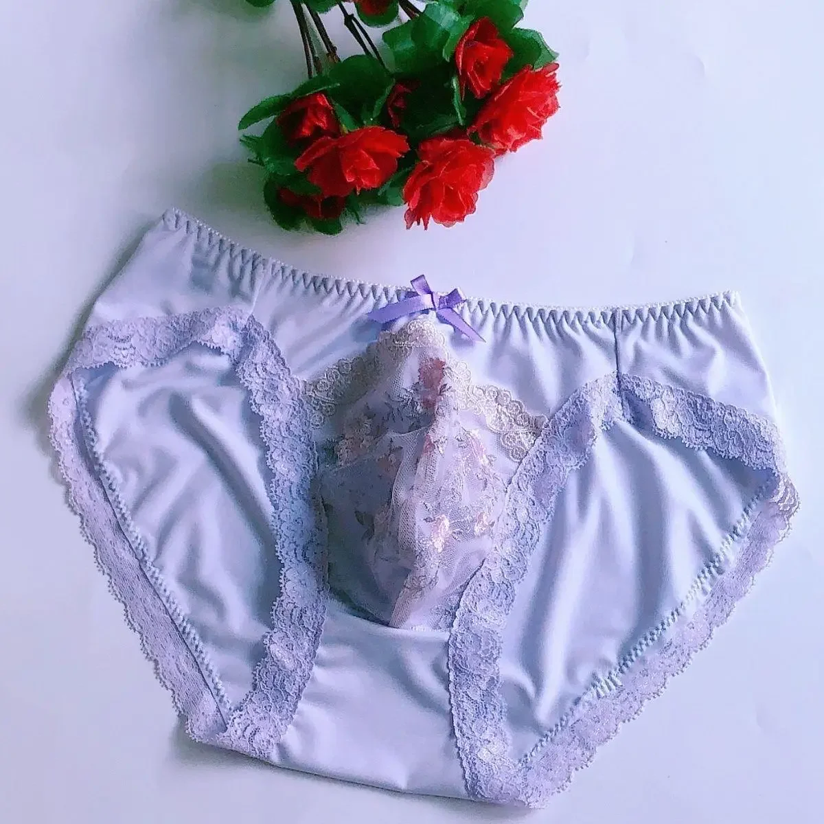 Men Silk Soft  Bow Sissy Low-waisted Panties Lace briefs Private Party Sexy Show Costumes BF Gift - Image 3