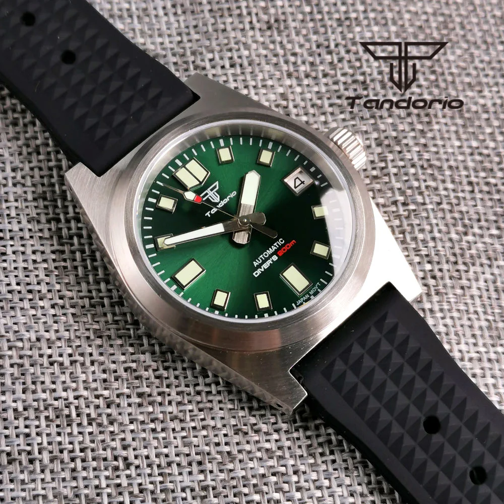 Tandorio nero/blu/verde Sunburst Dial NH35A 38mm orologio da uomo automatico 200M custodia spazzolata AR Sapphire Crystal Rubber Strap