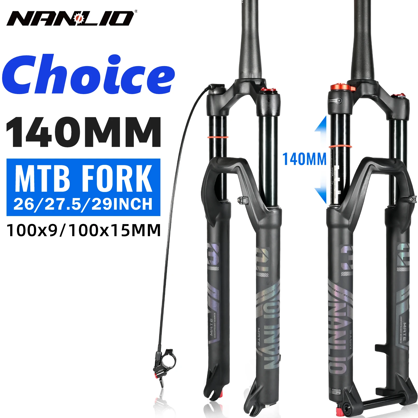 NANLIO X7 Bicycle Suspension Air Fork Rebound Adjustment 26/27.5/29Inch Straight/Tapered RL/LO MTB Bike Fork 120 140MM Travel