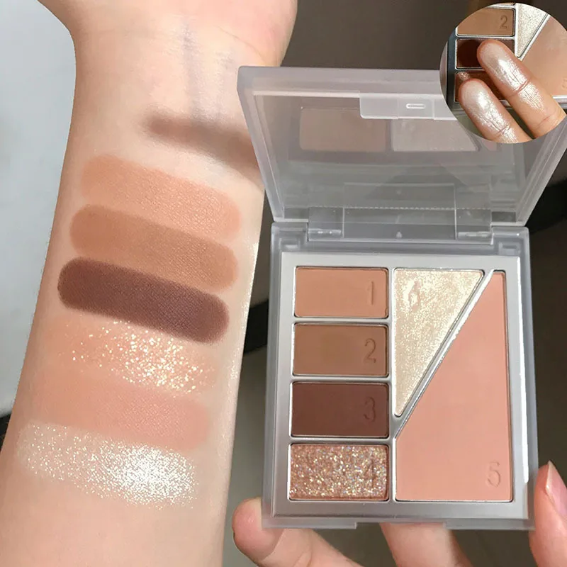 All-in-One Face Palette –Eyeshadow, Blush& Highlighter Set, Neutral Earth Tone Shimmer,Travel Size Makeup Kit, Beginner Friendly