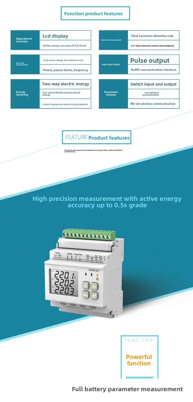 PD194Z-E14 AC multi-loop geleiderail vermogensmeter kan worden uitgerust met transformator