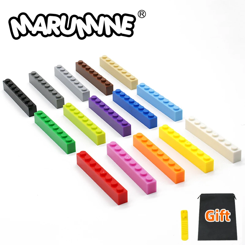 MARUMINE 1x8 Dots Cube MOC Brick Sets 50PCS/Lot Classic Building Blocks Parts Construction Set Children DIY Educational Toys