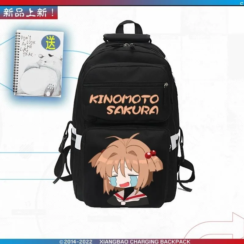 Breathable mesh, 46×27×24cm, Black White, Card Captor Sakura, Kadokyaputa Sakura, School Bags, Anime Backpacks Girls Boys