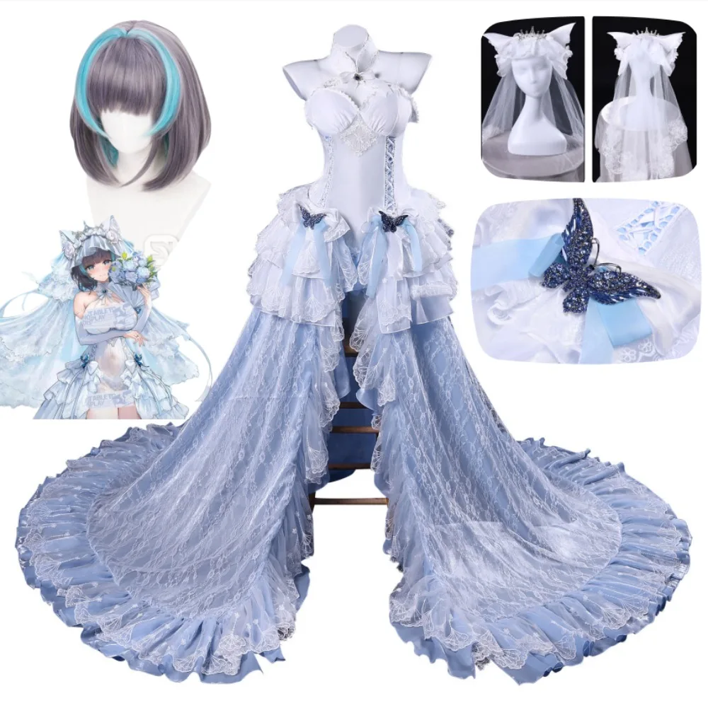 

Azur Lane: Crosswave Cheshire Character Style Pledged Wedding Dress Wig Accessory Set Halloween Stage Performance Costume