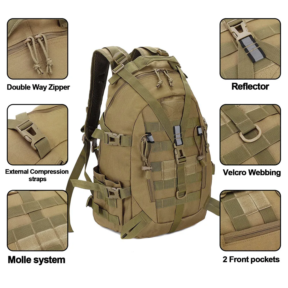 25L/15L Tactical Backpack Outdoor Survival Multi-functional Bags Camping Hunting Hiking Pack Reflective Waterproof Sports Bag