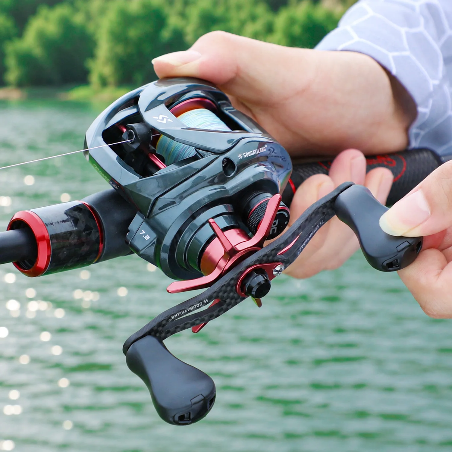 Sougayilang PRO DC Elektronische Baitcasting-Rolle Anti-Backlash 7.2:1 Übersetzungsverhältnis 7+1BB Carbon-Griff Salzwasser-Angelrolle – Detail 15