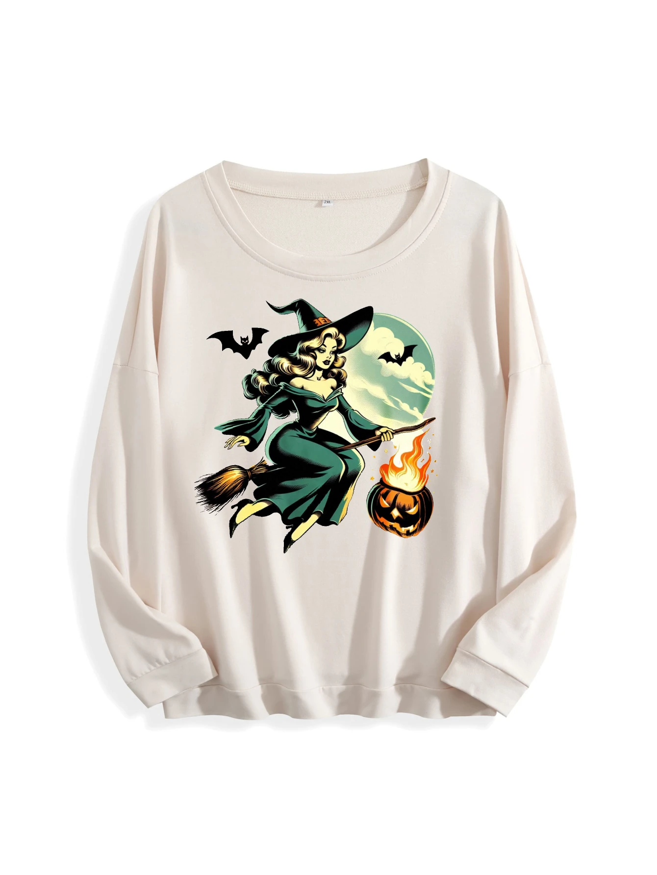 

Женский джемпер унисекс с круглым вырезом «Ведьма» на Хэллоуин, разноцветный свободный крой из чистого хлопка для осени и зимы, спортивные развлечения на Хэллоуин