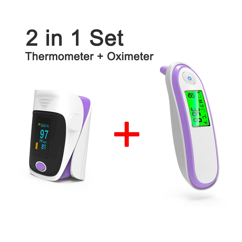 2 in 1 Medical Baby IR Ear Thermometer with Fingertip Pulse Oximeter Digital Portable Spo2 PR Oximetro De Pulso Health Device