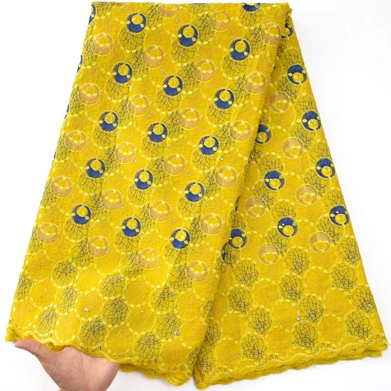 

SJD LACE Nigerian Cotton Lace Fabric with Rhinestones 2023 New Arrivals Swiss Cotton Lace for Sewing Women Party Dresses A3552