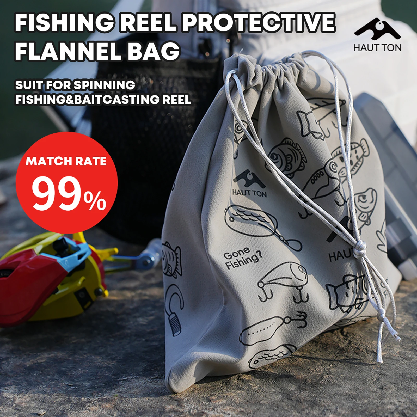 HAUT TON Fishing Reel Protective Storage Bag Soft Fishing Reel Case for Spinning & Baitcasting & Trolling Reel Wear Resistant